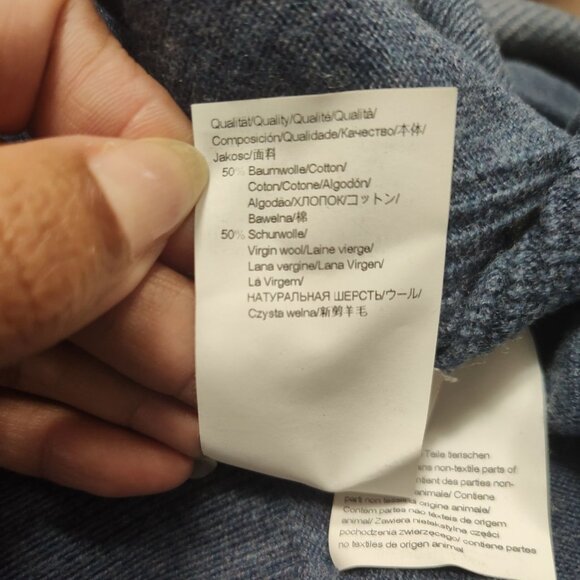 Hugo Boss Regular Fit Wool Cotton Blue Pullover Sweater Men Size M 1/2 Zip FLAW - Picture 7 of 16